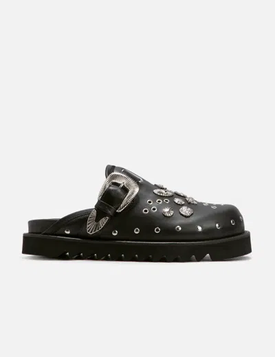 Toga Virilis Studded Leather Slippers In Brown