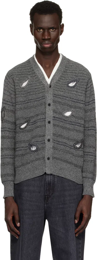Toga Virilis Gray Hole Knit Cardigan In Grey