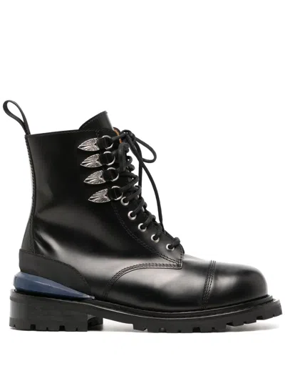 Toga Virilis Leather Combat Boots In Schwarz