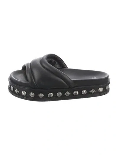 Pre-owned Toga Virilis Leather Slides In Black