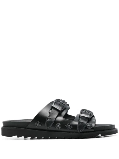 Toga Virilis Leather Slides In Schwarz