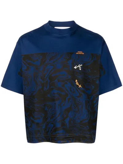 Toga Virilis Marble-print Cotton T-shirt In Blue