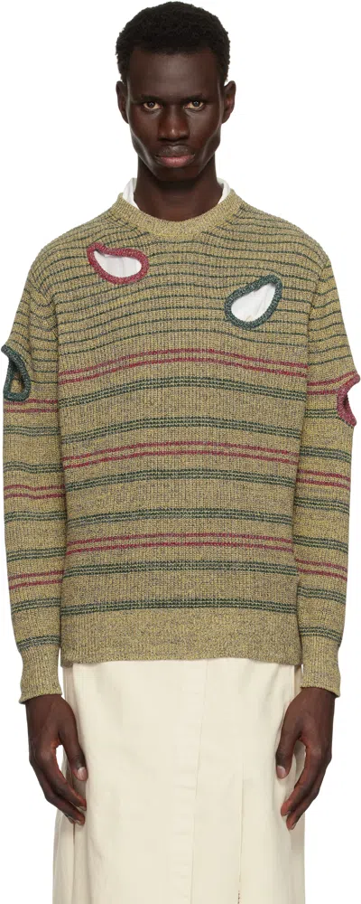 Toga Virilis Multicolor Hole Knit Sweater In Beige