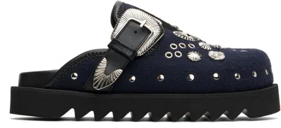 Toga Virilis Ssense Exclusive Black Eyelet Metal Sabot Slip-on Loafers In Black Pony