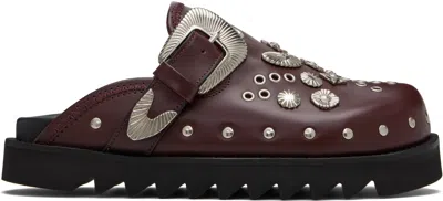 Toga Virilis Ssense Exclusive Burgundy Eyelet Metal Sabot Loafers
