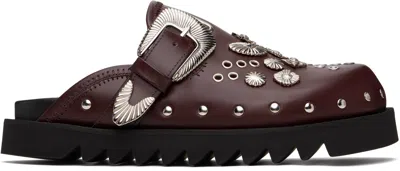 Toga Virilis Ssense Exclusive Burgundy Eyelet Metal Sabot Slip-on Loafers In Burgundy Leather