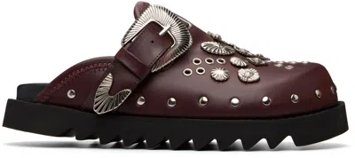 Toga Virilis Ssense Exclusive Burgundy Eyelet Metal Sabot Slip-on Loafers In Brown