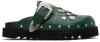 Toga Virilis Ssense Exclusive Green Eyelet Metal Sabot Slip-on Loafers In Dark Green Leather