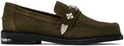 Toga Virilis Ssense Exclusive Khaki Loafers In Olive Suede