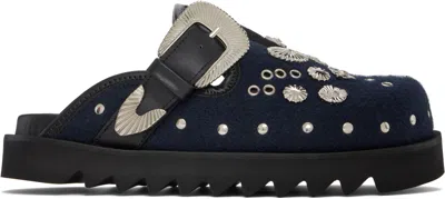 Toga Virilis Ssense Exclusive Navy Felt Loafers In Black