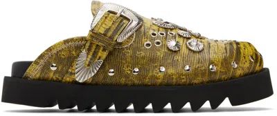 Toga Virilis Ssense Exclusive Yellow Loafers In Yellow Embossed