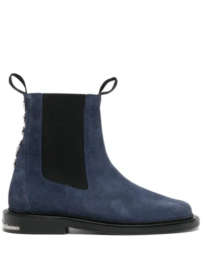 Toga Virilis Stud-embellished Suede Ankle Boots In Blue