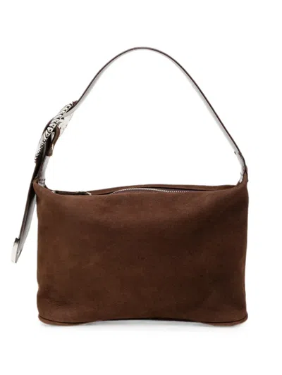 Toga Western-buckle Suede Tote Bag In Brown