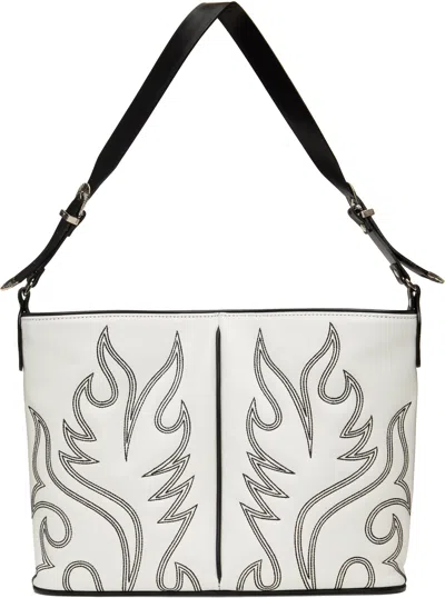 Toga White Western Half Bag In White Black Stitch