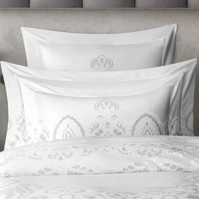 Togas Anassa Damask Pillowcase In White;silver Gray;white;silver Gray