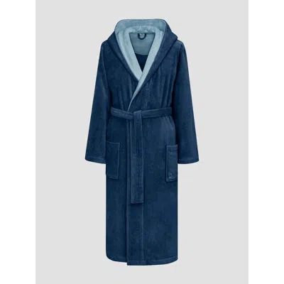 Togas Art Line 100% Cotton Terry Cloth Ankle Bathrobe With Pockets And Hood In Blue