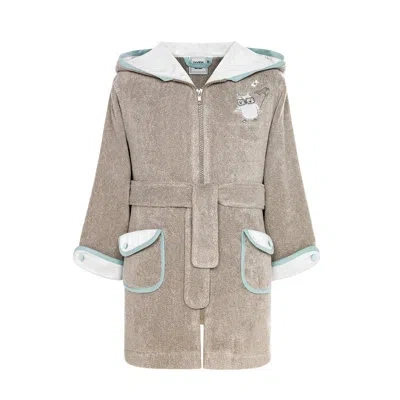 Togas Cheeky Owls Terry Cloth Gender Neutral Ankle Bathrobe With Pockets And Hood In Brown