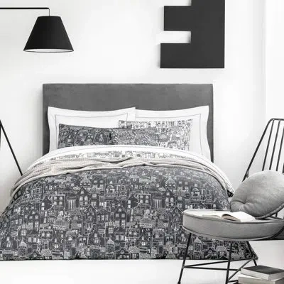 Togas City Cotton Sateen Abstract Duvet Cover In Gray,white