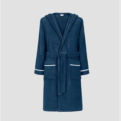 Togas Cruise Cotton Terry Cloth Boy / Man+ Ankle Bathrobe With Pockets And Hood In Blue