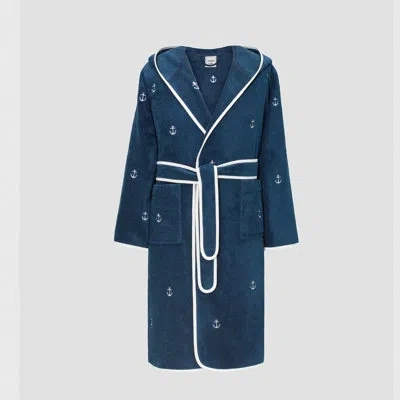Togas Cruise Terry Cloth Gender Neutral Ankle Bathrobe With Pockets And Hood In Blue