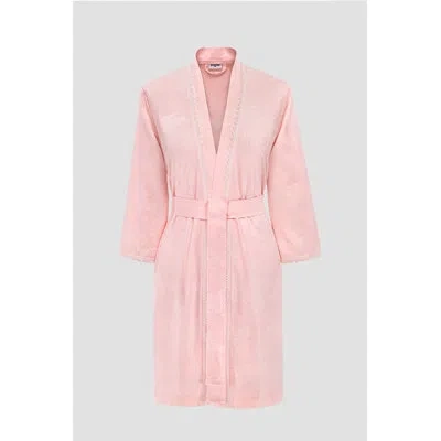 Togas Doris Cotton Blend Terry Cloth Girl/ Woman+ Above Knee Bathrobe With Pockets In Pink