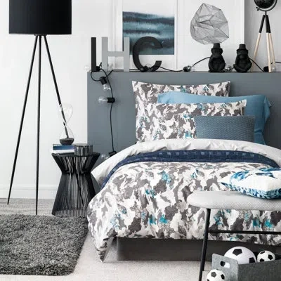 Togas Flint 100% Cotton Duvet Cover In Gray,white,sea Blue