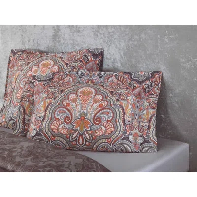 Togas Floral Egyptian Certified Cotton Percale Pillowcase In Brown;gray;red