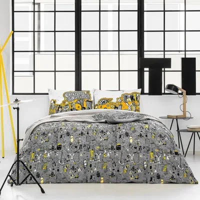 Togas Funky Sateen Abstract Flat Sheet In Yellow;gray