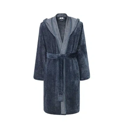 Togas Magellan Viscose Blend Terry Cloth Gender Neutral Ankle Bathrobe With Hood In Blue