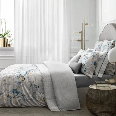 Togas Mioko 300 Thread Count Floral Rayon Sateen Flat Sheet In Gray