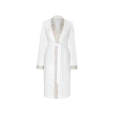 Togas Olympia 100% Cotton Terry Cloth Bathrobe In White,pink Ecru