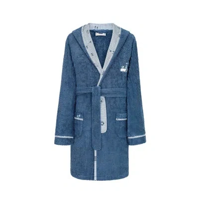 Togas Sea Adventures Terry Cloth Ankle Bathrobe With Pockets And Hood In Blue