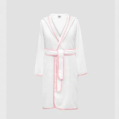 Togas Tracy Terry Cloth Gender Neutral Above Knee Bathrobe With Hood In White,pink