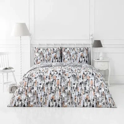 Togas Wheely Cotton Single Duvet Cover In Gray,white