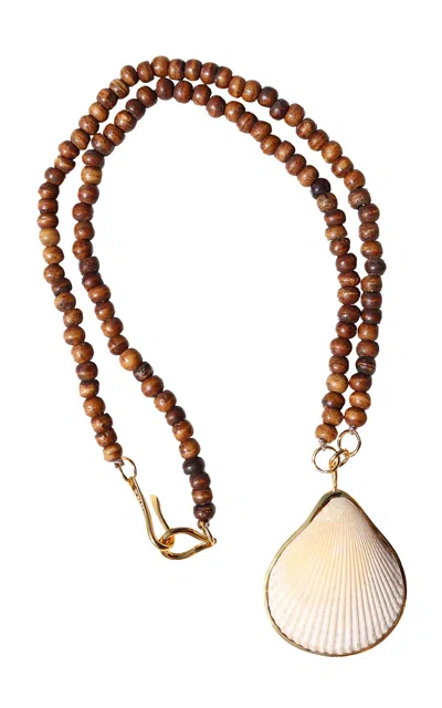 Tohum Samsara Vintage Wood Beads And Shell Necklace In Brown