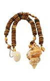 Tohum Samsara Vintage Wood Beads And Shell Necklace In Brown