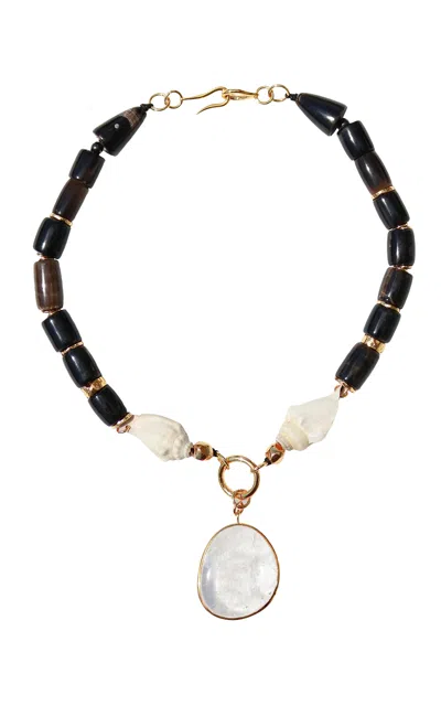 Tohum Terra Horn Beads And Crystal Pendant Necklace In Black