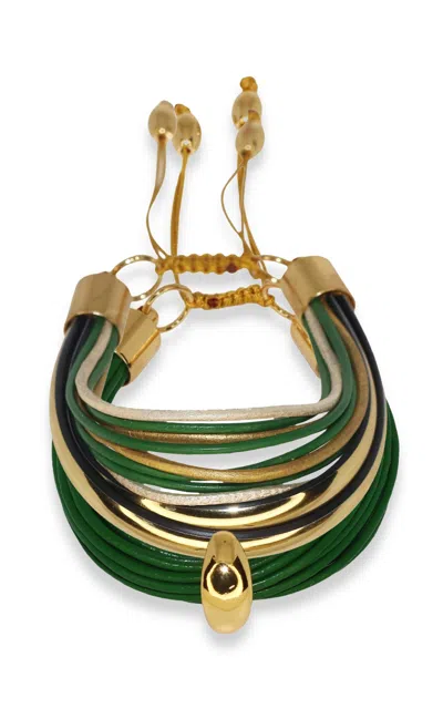 Tohum Terra Mali 24k Gold-plated Leather Cord Bracelet Set In Multi
