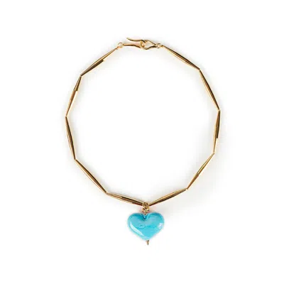 Tohum Women's Blue / Gold Cuore Necklace – Turquoise In Blue/gold