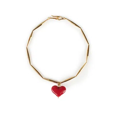 Tohum Women's Red / Gold Cuore Necklace – Burgundy In Red/gold