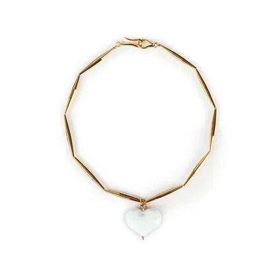 Tohum Women's White / Gold Cuore Necklace – Snow White In White/gold