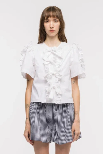 Toit Volant Charlie Bow Ruffle Top In White