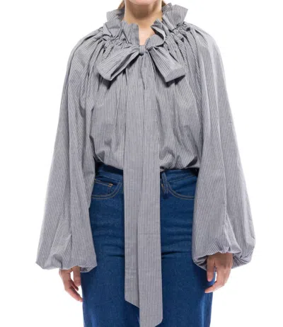 Toit Volant Nightingale Oversized Top In Navy/white Stripes In Gray