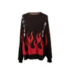 Tokkou Women's Black / Red Pullover Knit Sweater - Fire In Multi
