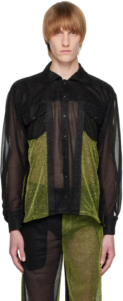 Tokyo James Black & Green Sparkly Shirt