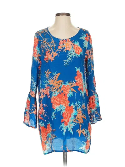 Pre-owned Tolani 3/4 Sleeve Silk Top Blue Boatneck Tops