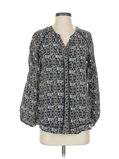 Pre-owned Tolani 3/4 Sleeve Silk Top Blue Floral Pattern Keyhole Neckline Tops
