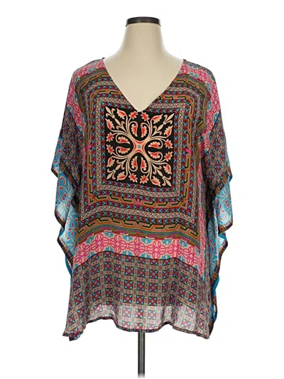Pre-owned Tolani 3/4 Sleeve Silk Top Blue Square Neckline Tops