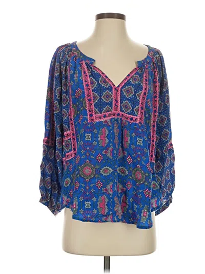 Pre-owned Tolani 3/4 Sleeve Silk Top Blue Sweetheart Neckline Tops