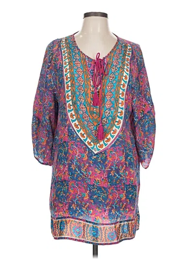 Pre-owned Tolani 3/4 Sleeve Silk Top Blue V Neck Tops